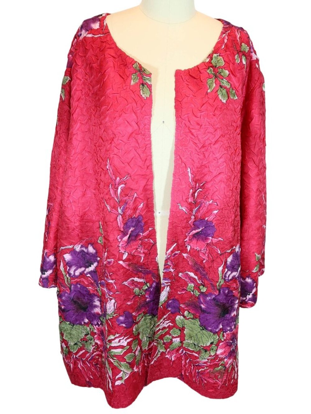 CATHERINES MAGGIE BARNES Fuschia Floral Crinkle Kimono Open Cardigan 5X Vibrant